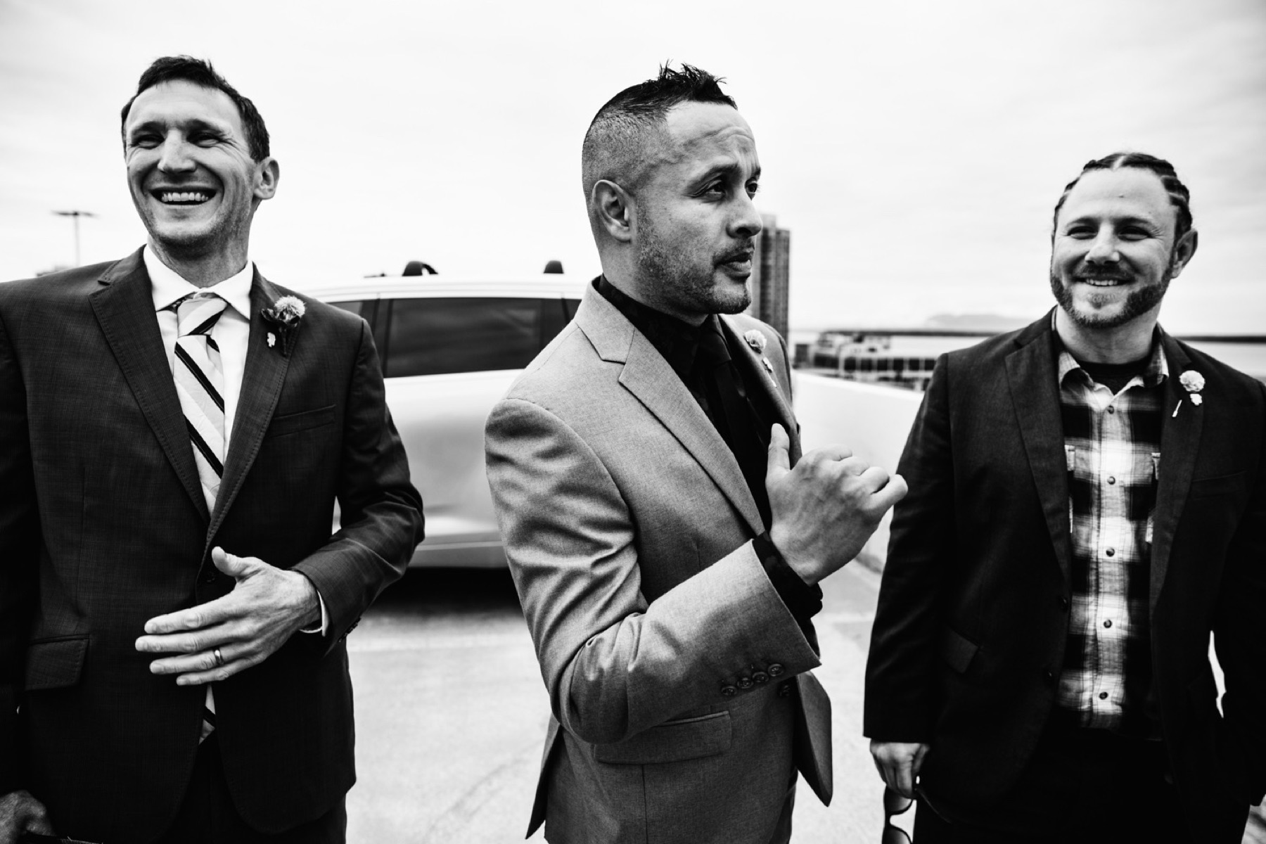 groomsmen talk and get ready before ceremony