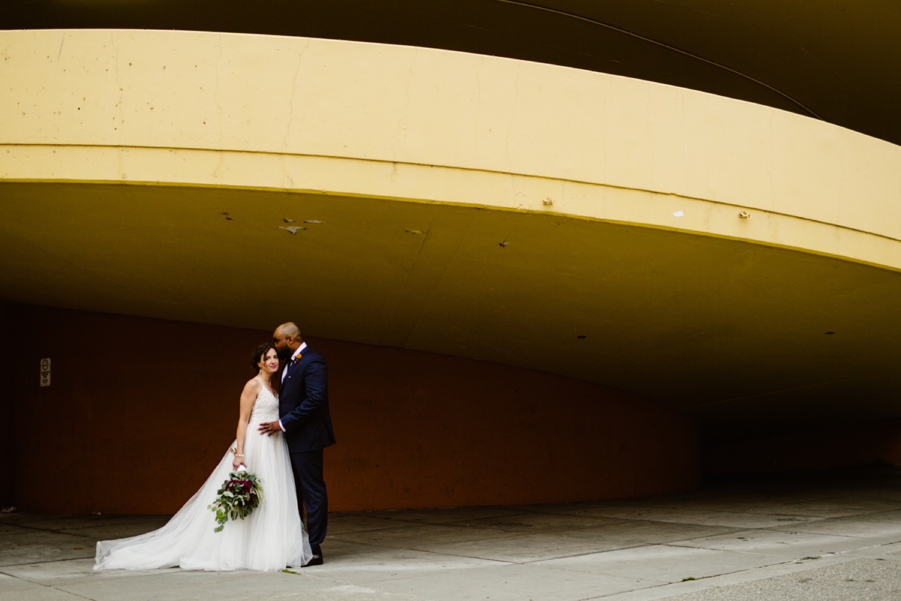 bride and groom in downtown anchorage