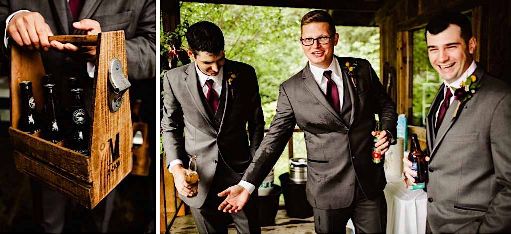 groomsman gets beer on his suit