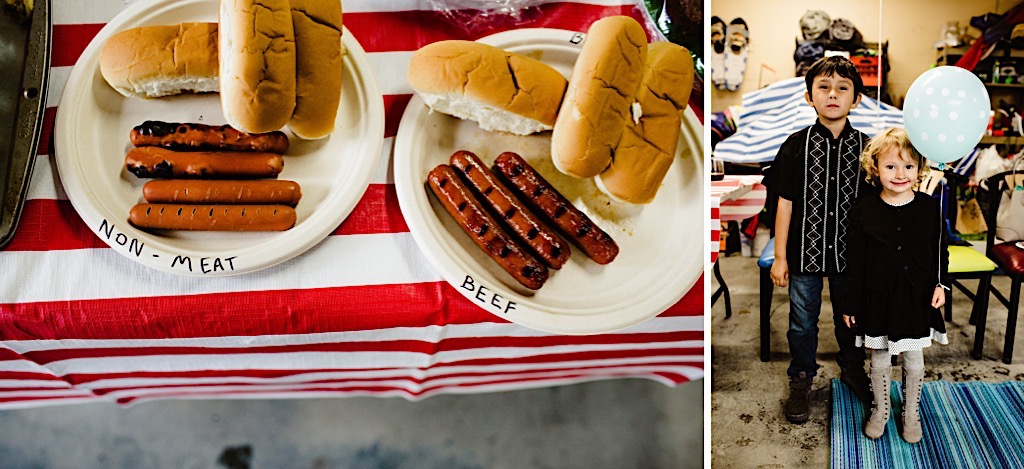 meat and meatless hot dogs at a picnic