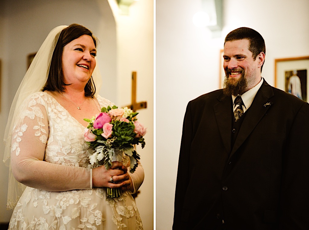 bride and groom at st. peter's episcopal church