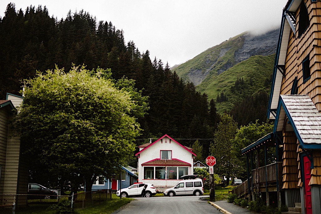 red and white house in downtown seward alaska 