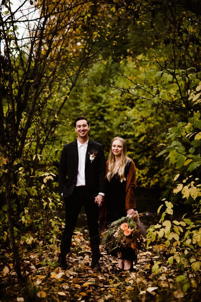 alaska bride and groom fall backyard weddding