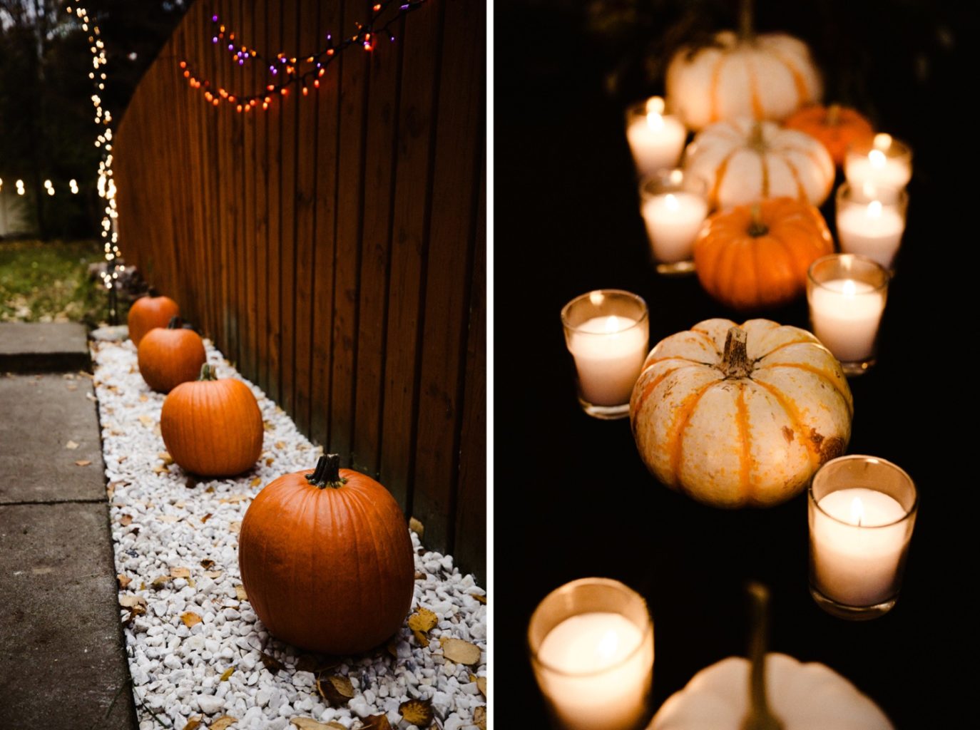 pumpkin decor at october backyard weddding