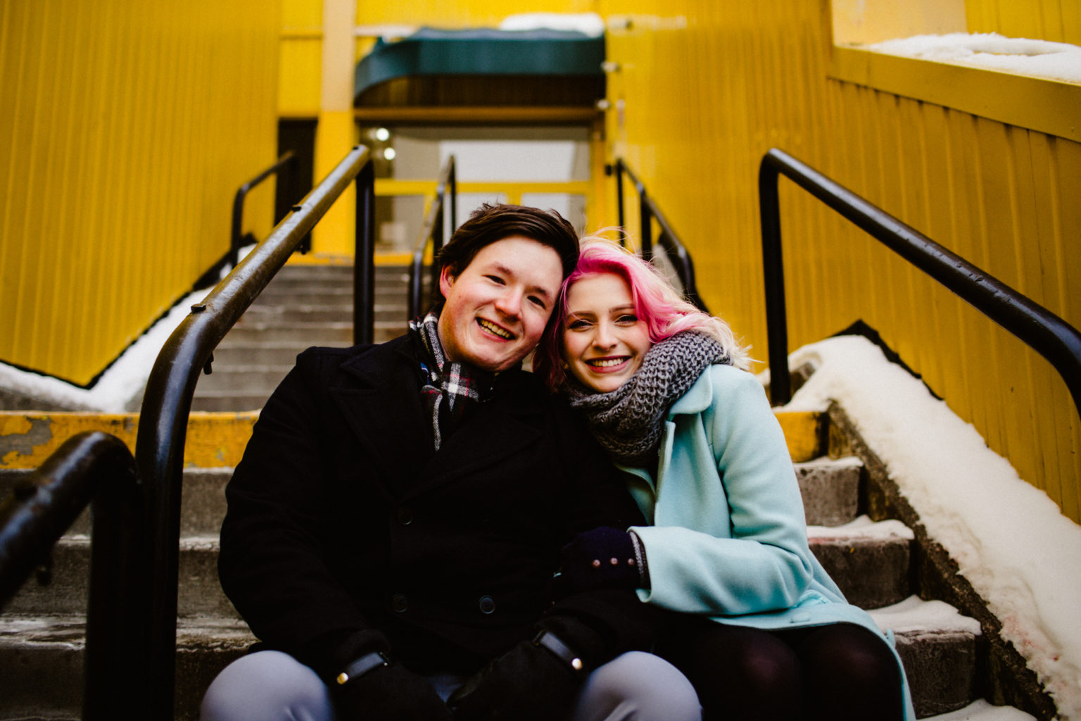 couple on stairs at sunshine plaza