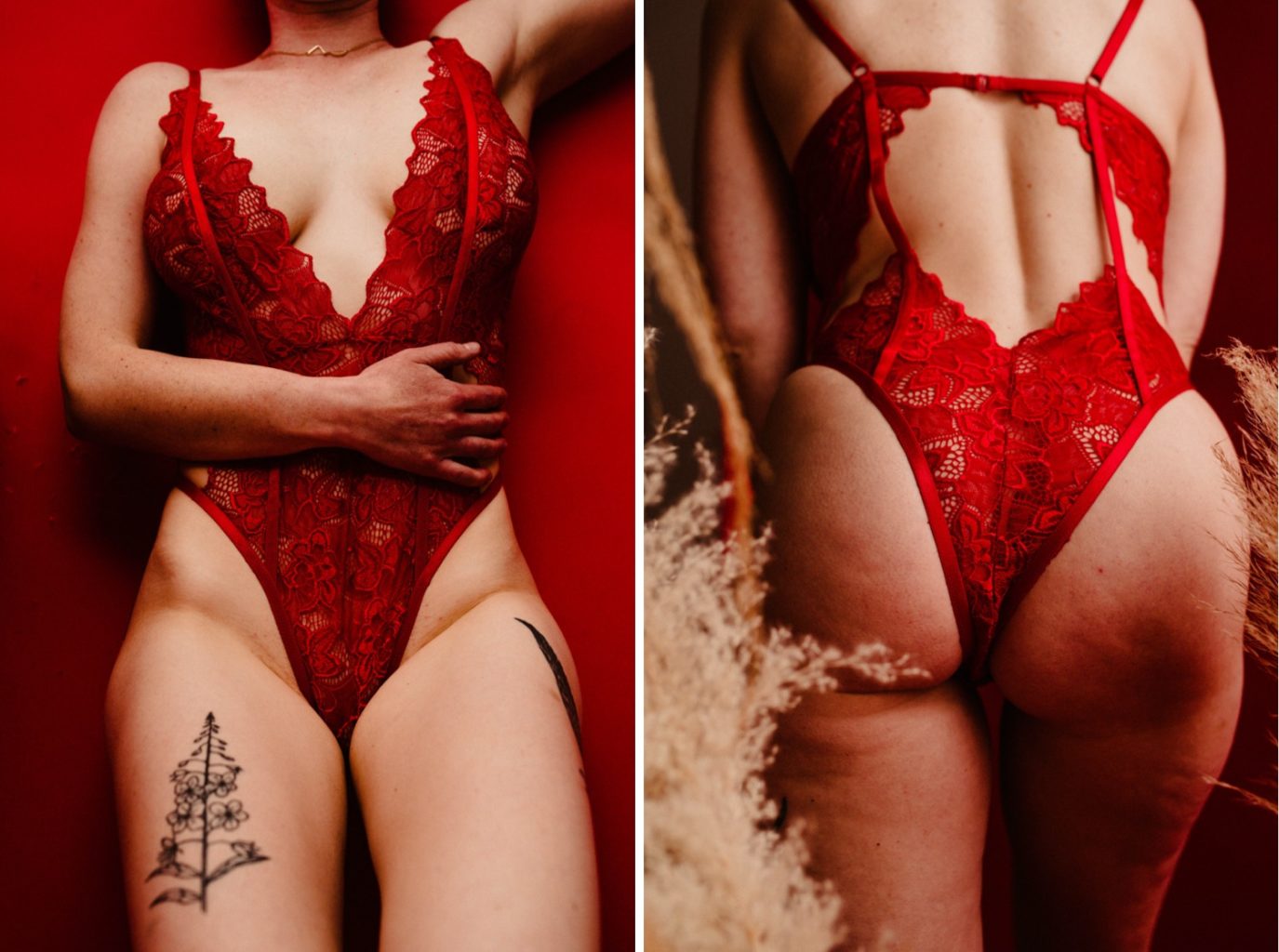 woman in red lingerie