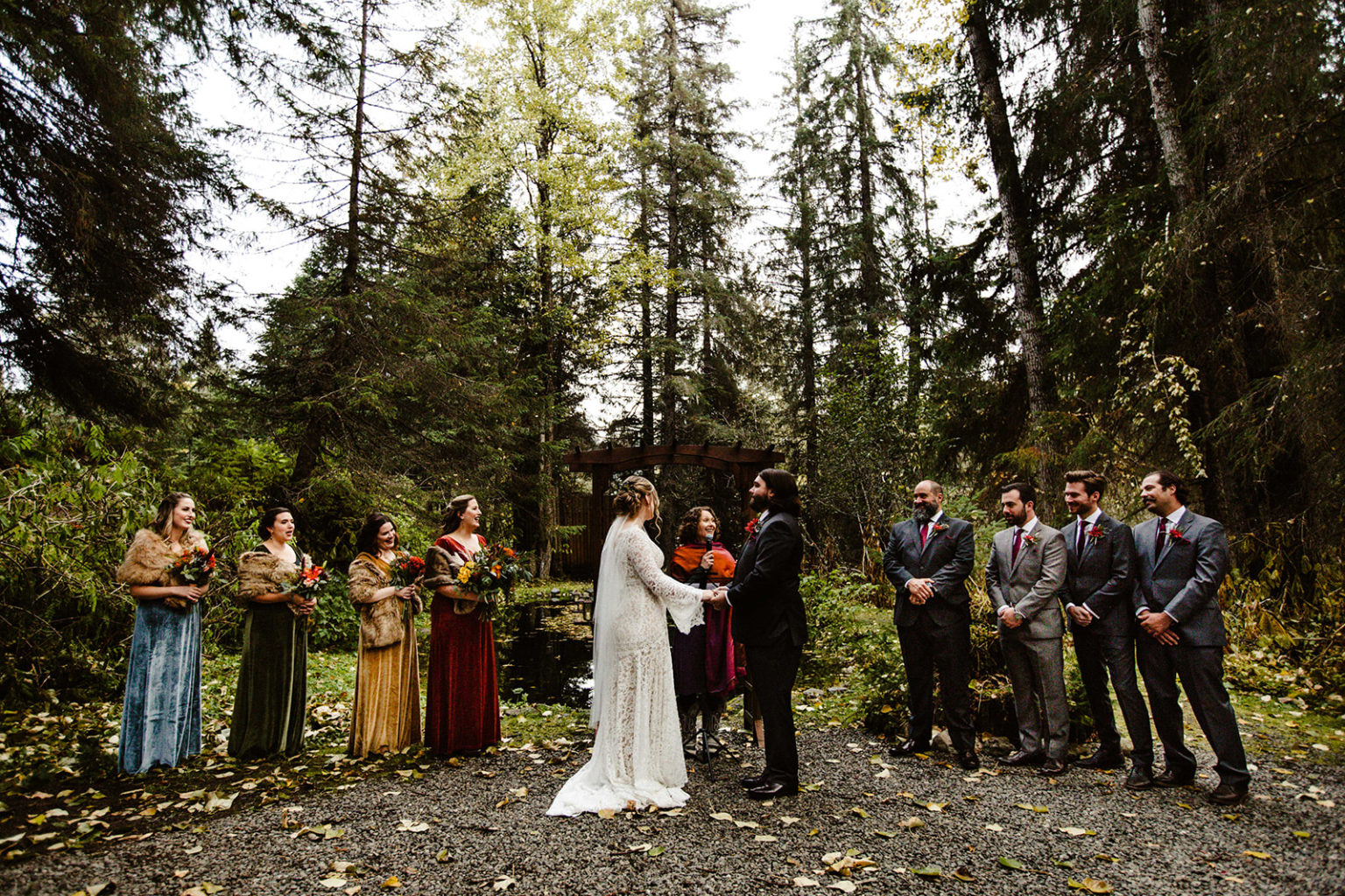 outdoor wedding ceremony at raven glacier lodge