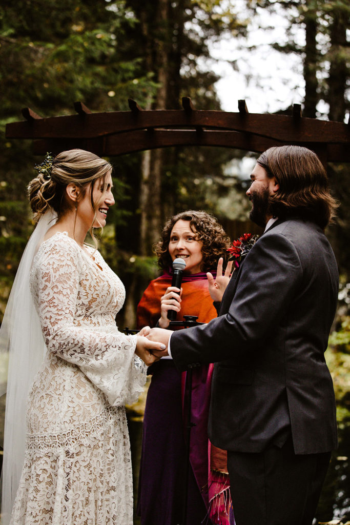outdoor wedding ceremony at raven glacier lodge