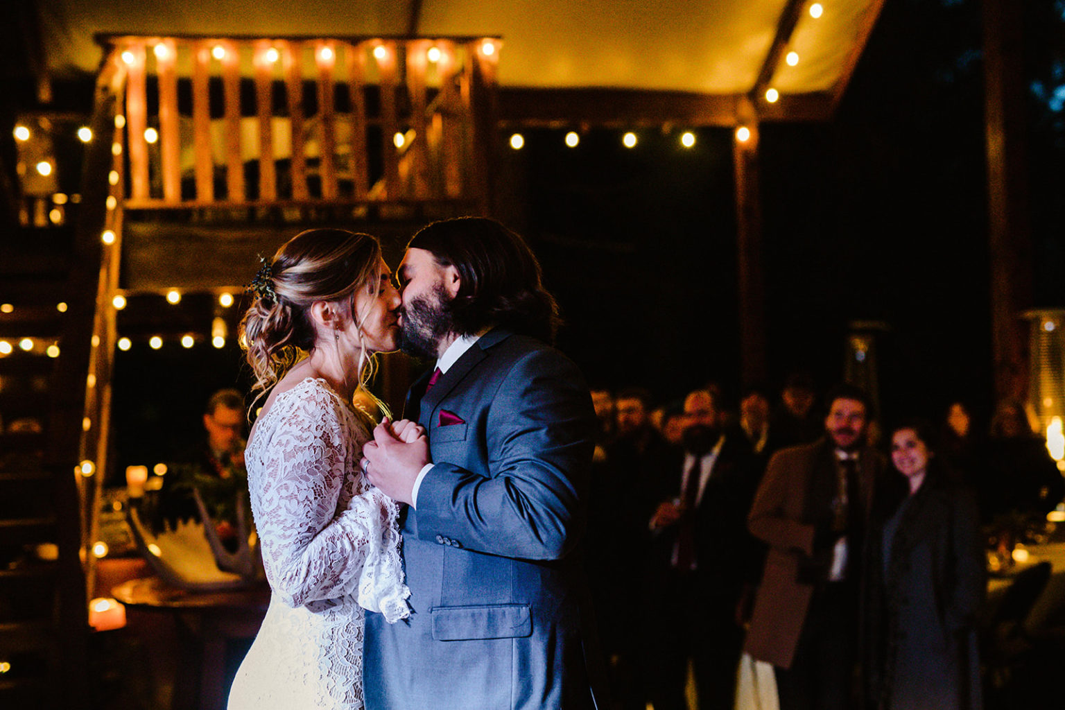 bride and grooms first dance at raven glacier lodge wedding reception